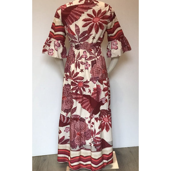 Floral 3/4 Sleeve Dress (Available in Blue or Burgundy)