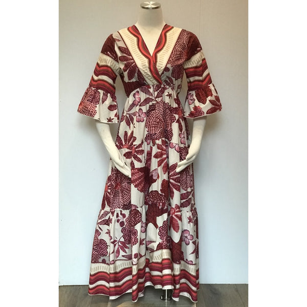 Floral 3/4 Sleeve Dress (Available in Blue or Burgundy)