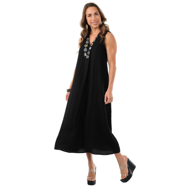 Pleat Front Black Dress