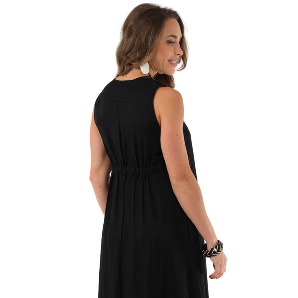 Pleat Front Black Dress