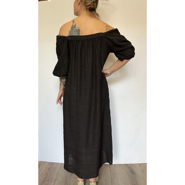 Off Shoulder Linen Dress (Available in Black or Pink)