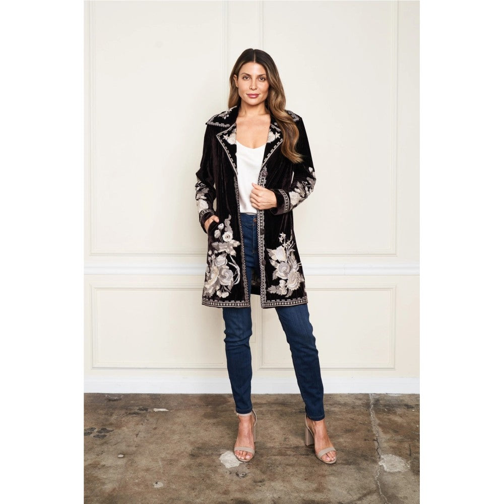 Embroidered Velvet Coat (Available in Black or Smoke)