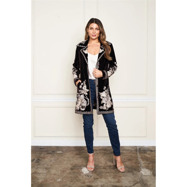 Embroidered Velvet Coat (Available in Black or Smoke)