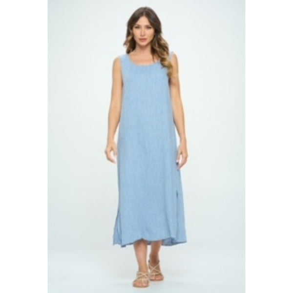 Yarn Dye Tank Dress Blue