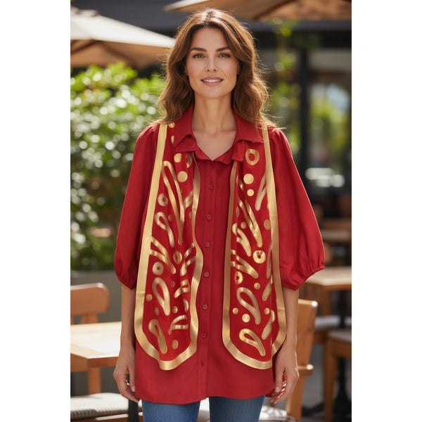 Red Hand-Painted Silk Scarf (Available in 2 sizes)