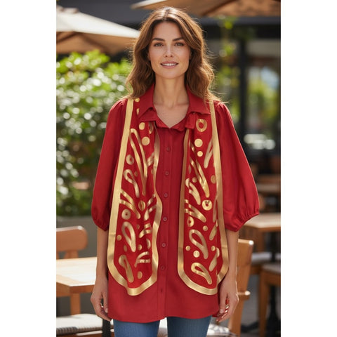 Red Hand-Painted Silk Scarf (Available in 2 sizes)