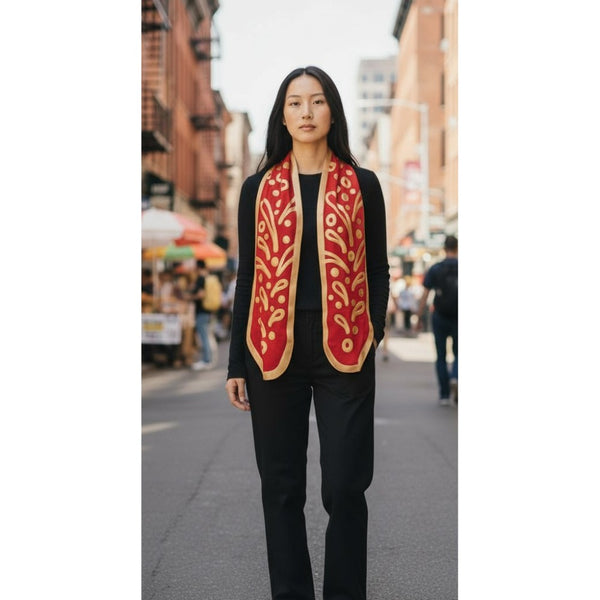 Red Hand-Painted Silk Scarf (Available in 2 sizes)