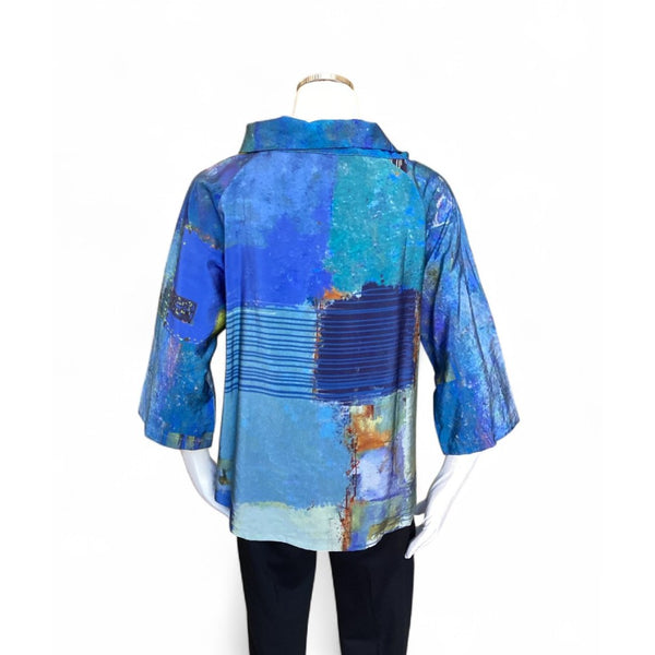 Blue Abstract Cowl Neck Top