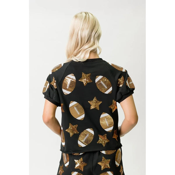 Black Sequin Football Shirt
