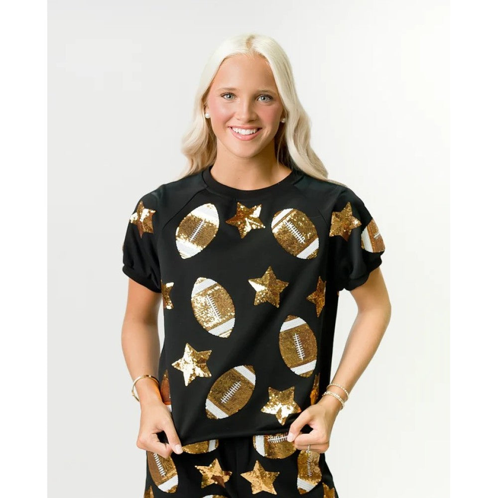 Black Sequin Football Shirt