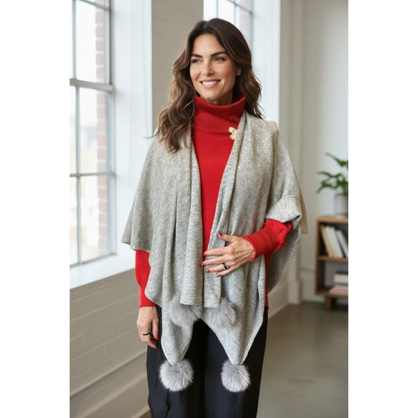 Sparkle Wrap with Fox Pom Pom (Available in Silver or Black)