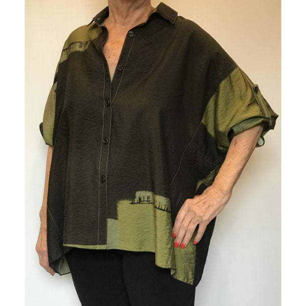 Green Abstract Oversized Blouse