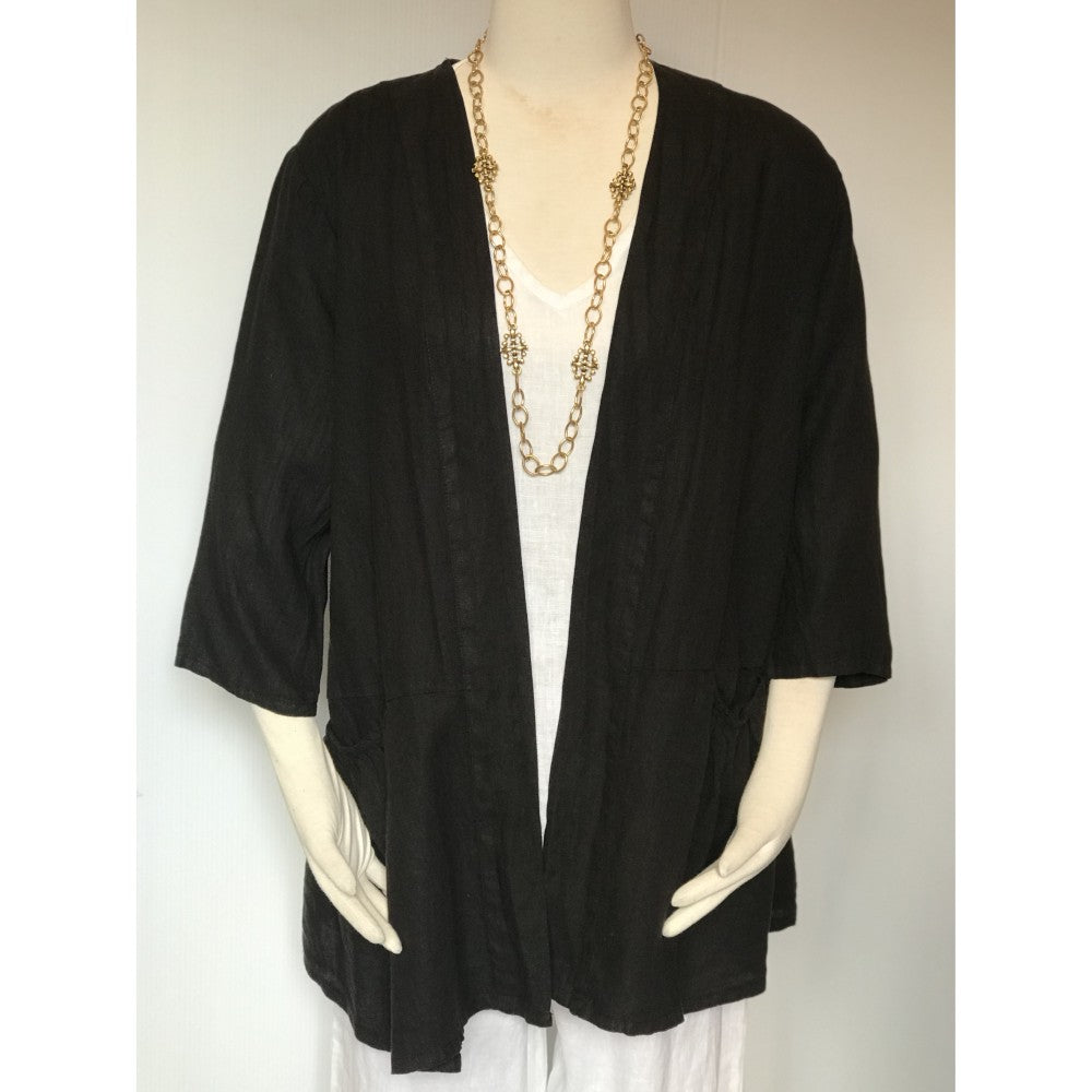 Linen Pocket Cardigan (Available in Black, Coral, or Tan)