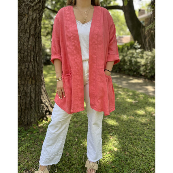 Linen Pocket Cardigan (Available in Black, Coral, or Tan)