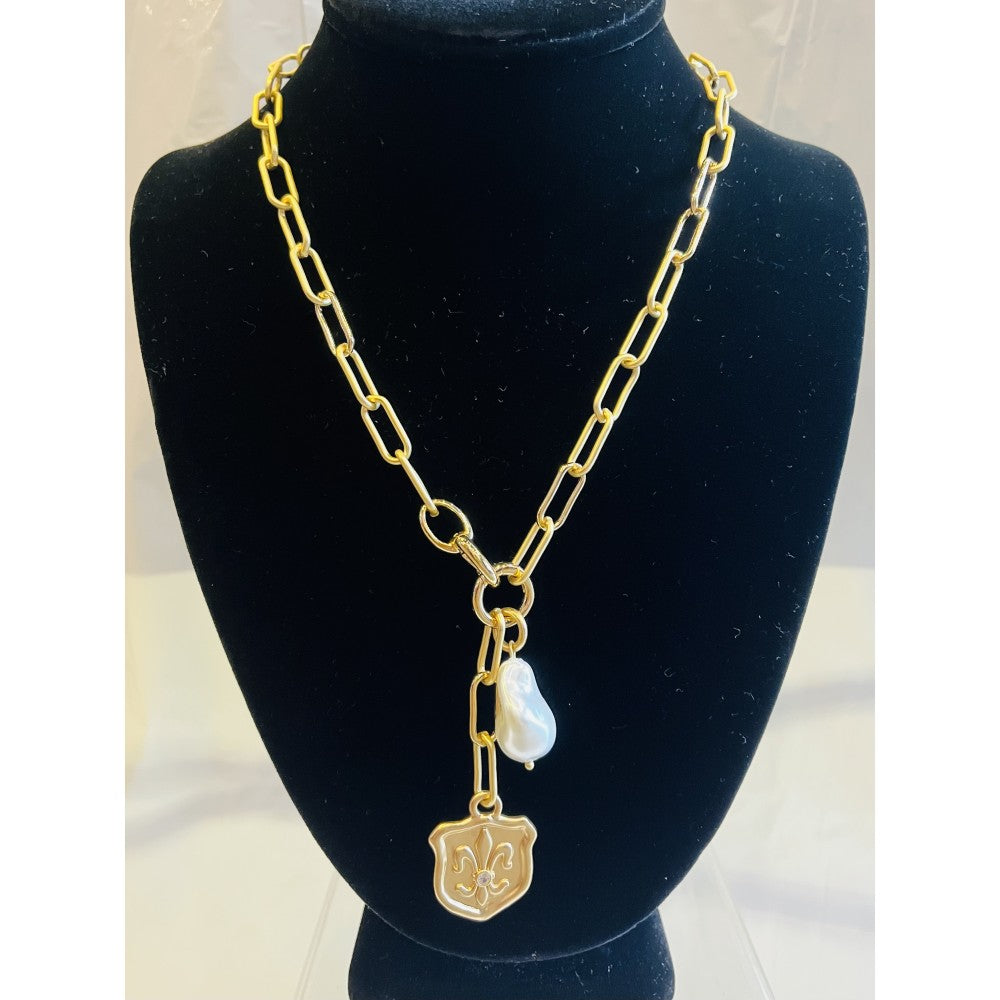 Fleur de Lis & Pearl Necklace