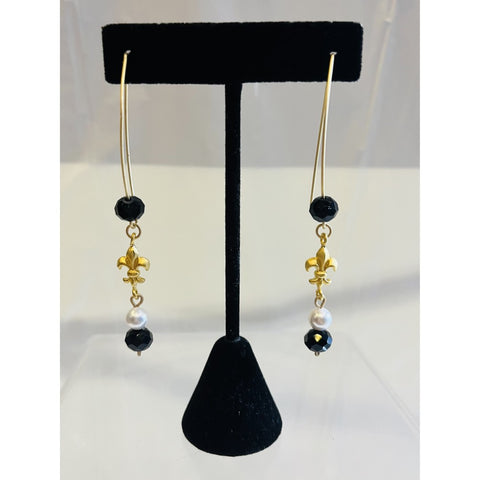 Jet & Pearl Fleur de Lis Earrings