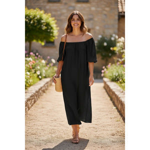 Off Shoulder Linen Dress (Available in Black or Pink) | Wise Buys