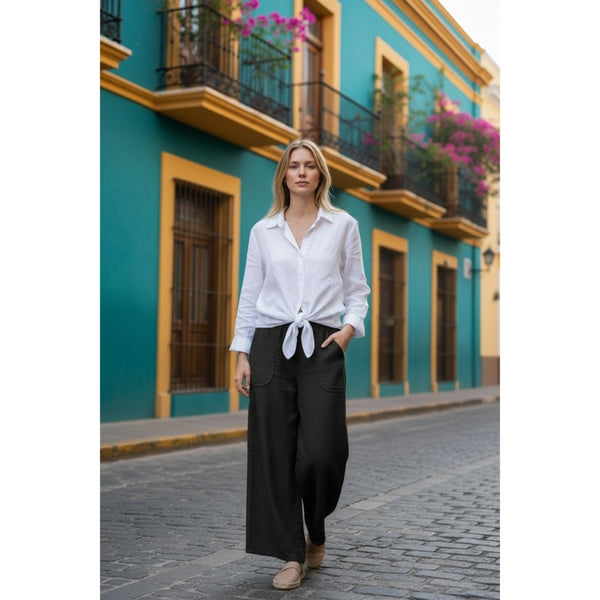 Linen Palazzo Pant (Available in Black, Denim, or White)