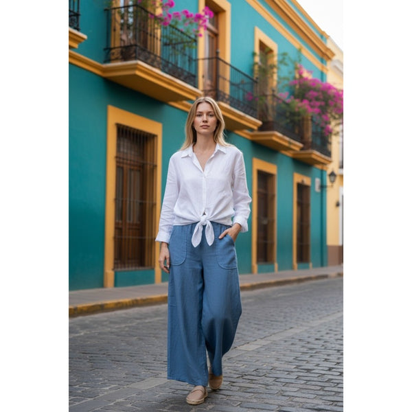 Linen Palazzo Pant (Available in Black, Denim, or White)