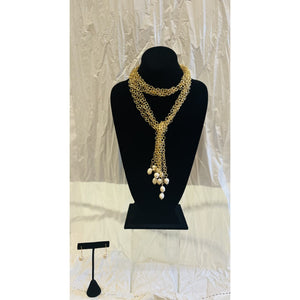 Gold Chainmail & Pearl Lariat Set