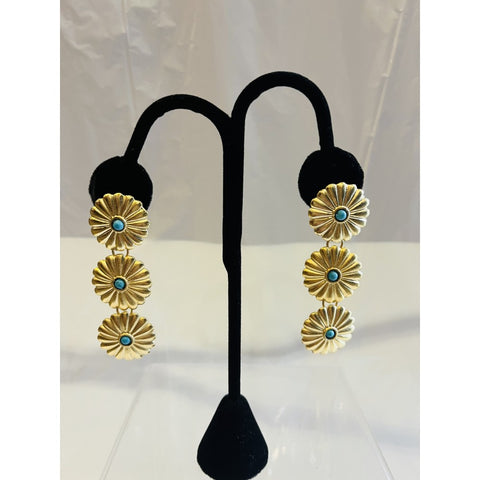 Triple Concho Gold Earrings