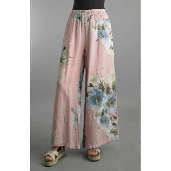 Floral Linen Palazzo (Available in White or Soft Pink)