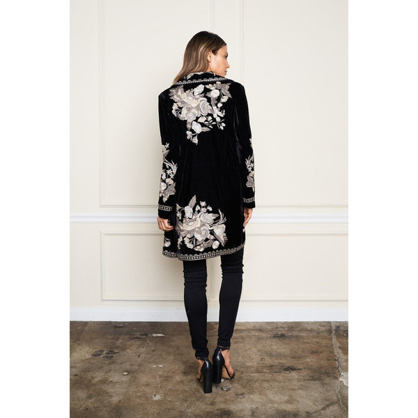 Embroidered Velvet Coat (Available in Black or Smoke)