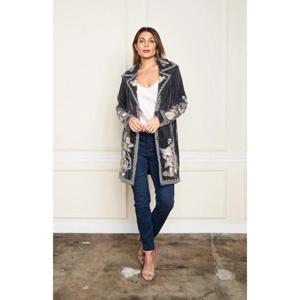 Embroidered Velvet Coat (Available in Black or Smoke)