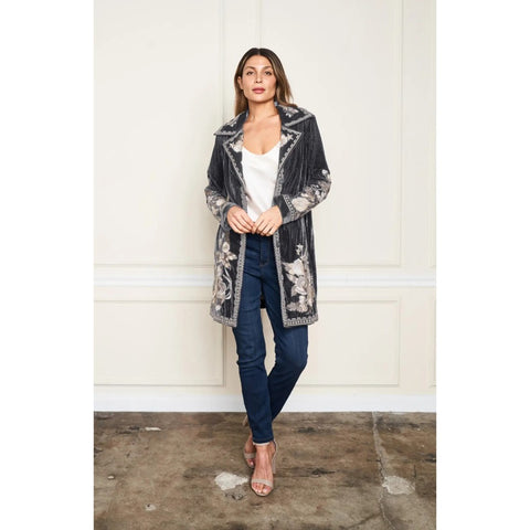 Embroidered Velvet Coat (Available in Black or Smoke)