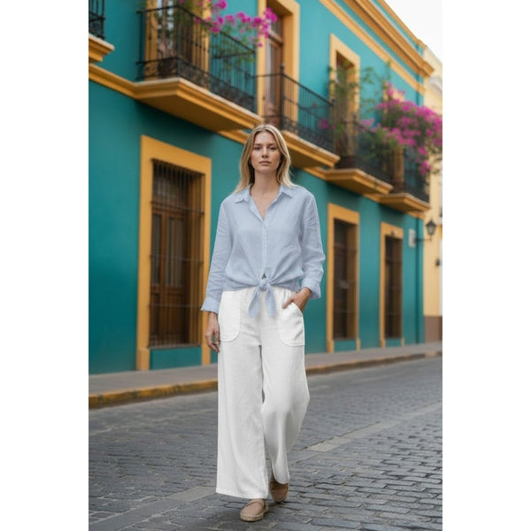 Linen Palazzo Pant (Available in Black, Denim, or White)