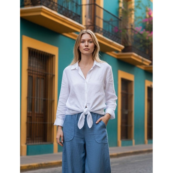 Linen Tie Top (Available in Blue or White)