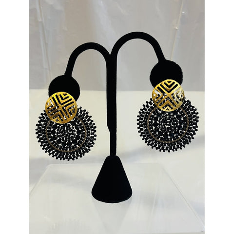 Double Disc Black Earrings